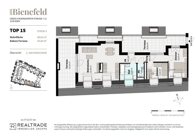 Grundriss 15 — Am Bienefeld — 3 Zimmer — 88,6 m² — 2nd attic floor