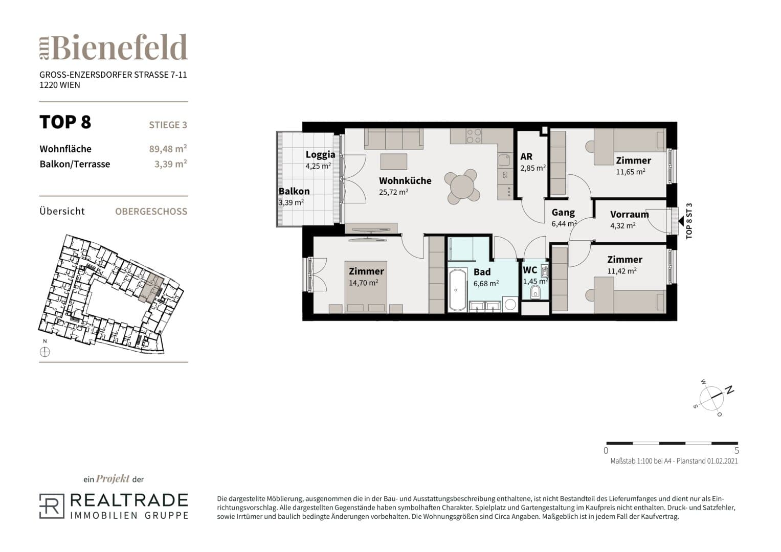 Grundriss 8b — Am Bienefeld — 4 Zimmer — 85,2 m² — 1st floor
