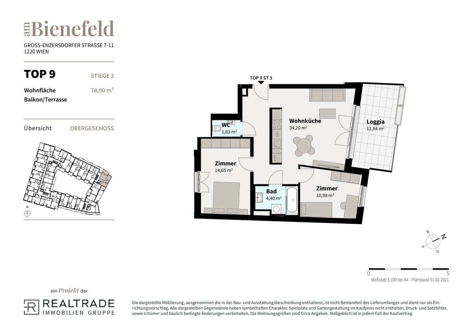 Grundriss 9b — Am Bienefeld — 3 Zimmer — 66,1 m² — 1st floor