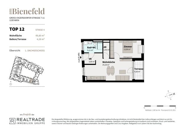 Grundriss 12 — Am Bienefeld — 2 Zimmer — 49,8 m² — 1st attic floor