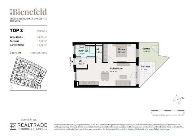 Grundriss 3 — Am Bienefeld — 2 Zimmer — 54,8 m² — Ground floor