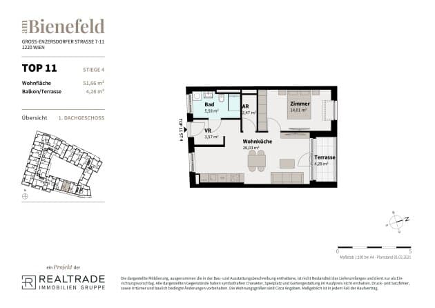 Grundriss 11 — Am Bienefeld — 2 Zimmer — 51,7 m² — 1st attic floor