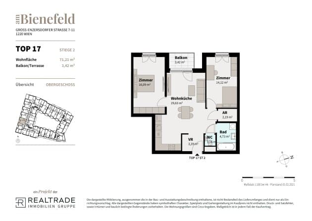 Grundriss 17 — Am Bienefeld — 3 Zimmer — 71,2 m² — 1st floor