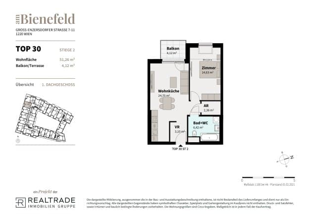 Grundriss 30 — Am Bienefeld — 2 Zimmer — 51,3 m² — 1st attic floor