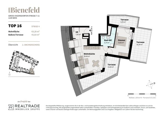 Grundriss 16 — Am Bienefeld — 2 Zimmer — 63,3 m² — 2nd attic floor