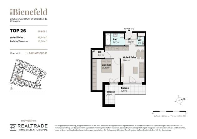 Grundriss 26 — Am Bienefeld — 2 Zimmer — 51,9 m² — 1st attic floor