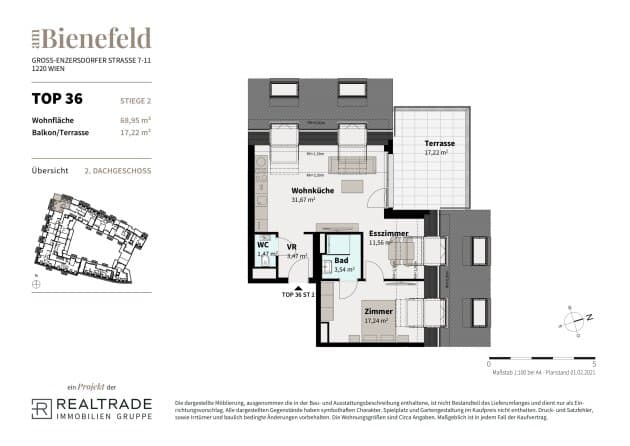 Grundriss 36 — Am Bienefeld — 2 Zimmer — 69 m² — 2nd attic floor