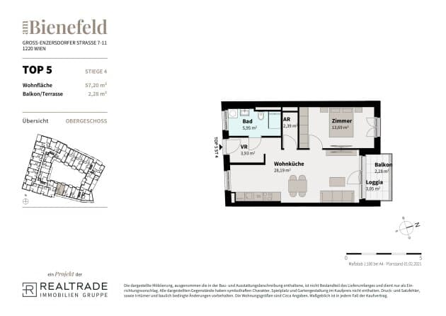 Grundriss 5 — Am Bienefeld — 2 Zimmer — 54,2 m² — 1st floor