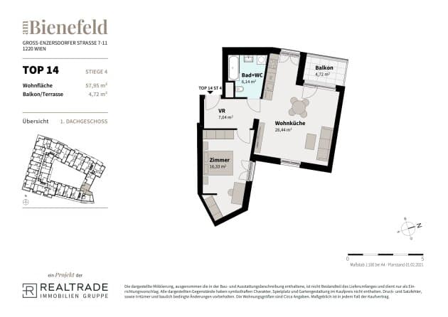 Grundriss 14 — Am Bienefeld — 2 Zimmer — 58 m² — 1st attic floor