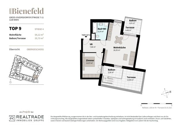 Grundriss 9 — Am Bienefeld — 2 Zimmer — 54,1 m² — 1st floor