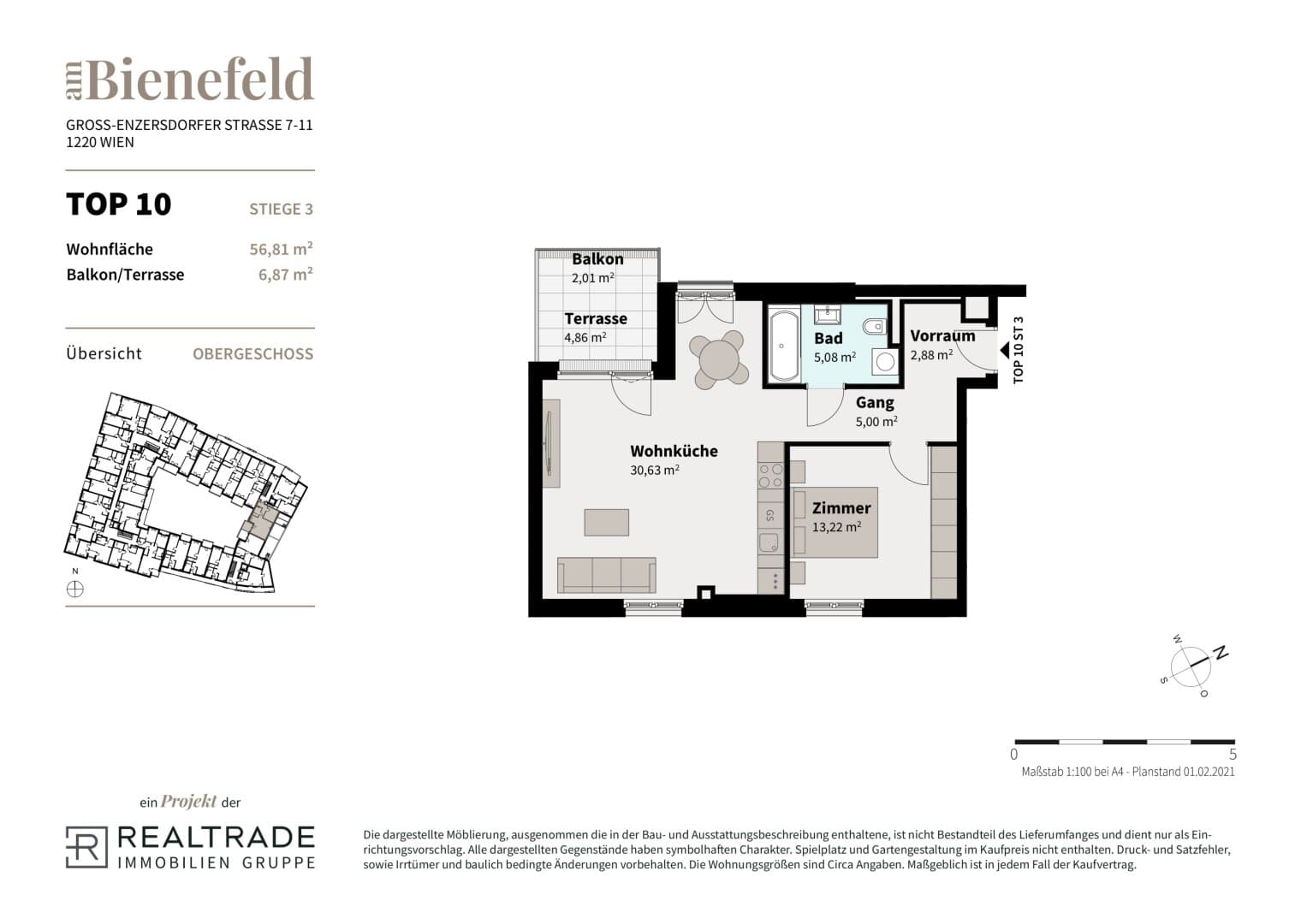 Grundriss 10b — Am Bienefeld — 2 Zimmer — 56,8 m² — 1st floor