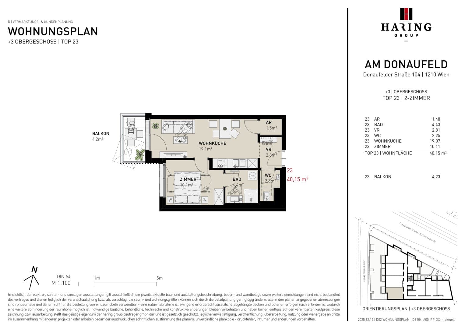 Grundriss Top 23 — Am Donaufeld — 2 Zimmer — 40,2 m² — 3rd floor