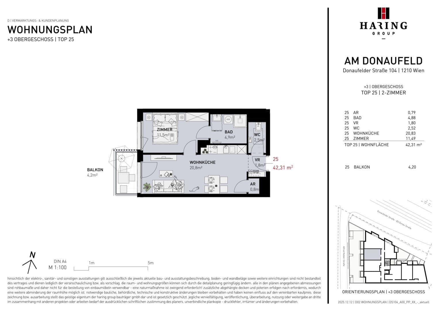 Grundriss Top 25 — Am Donaufeld — 2 Zimmer — 42,3 m² — 3rd floor