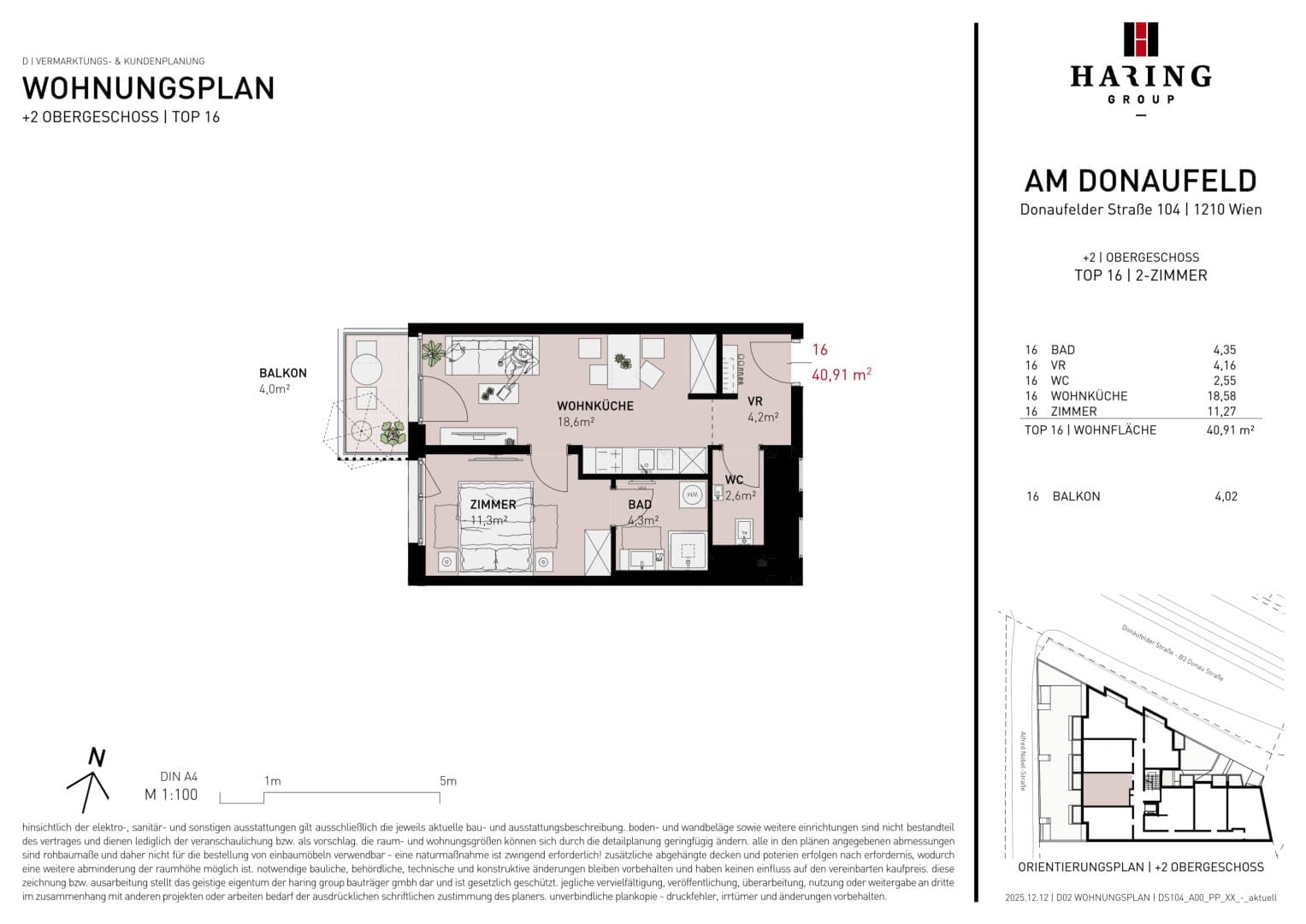 Grundriss Top 16 — Am Donaufeld — 2 Zimmer — 40,9 m² — 2nd floor