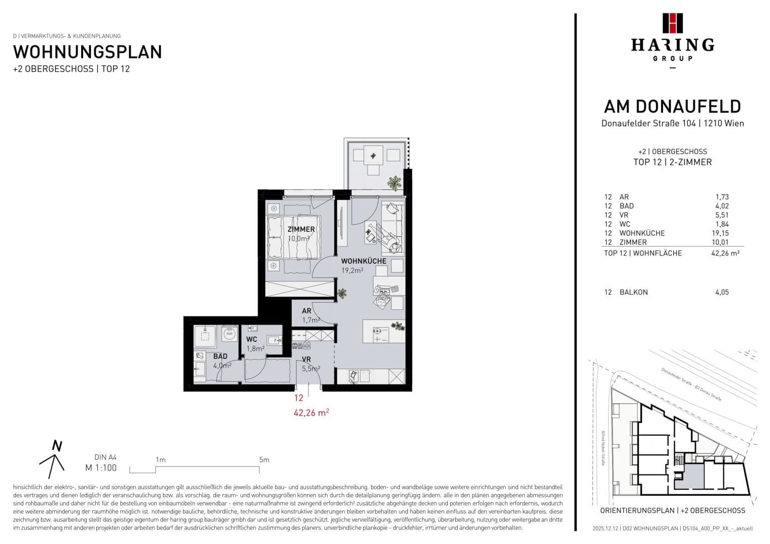 Grundriss Top 12 — Am Donaufeld — 2 Zimmer — 42,3 m² — 2nd floor
