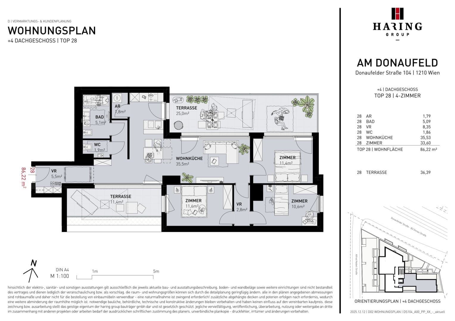 Grundriss Top 28 — Am Donaufeld — 4 Zimmer — 86,2 m² — 1st attic floor