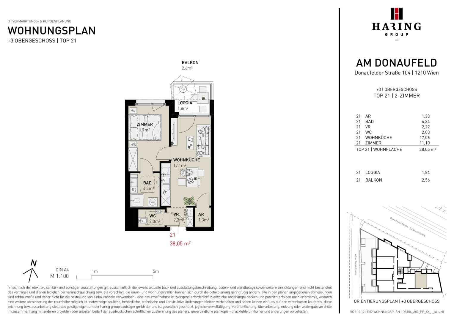 Grundriss Top 21 — Am Donaufeld — 2 Zimmer — 38,1 m² — 2nd floor