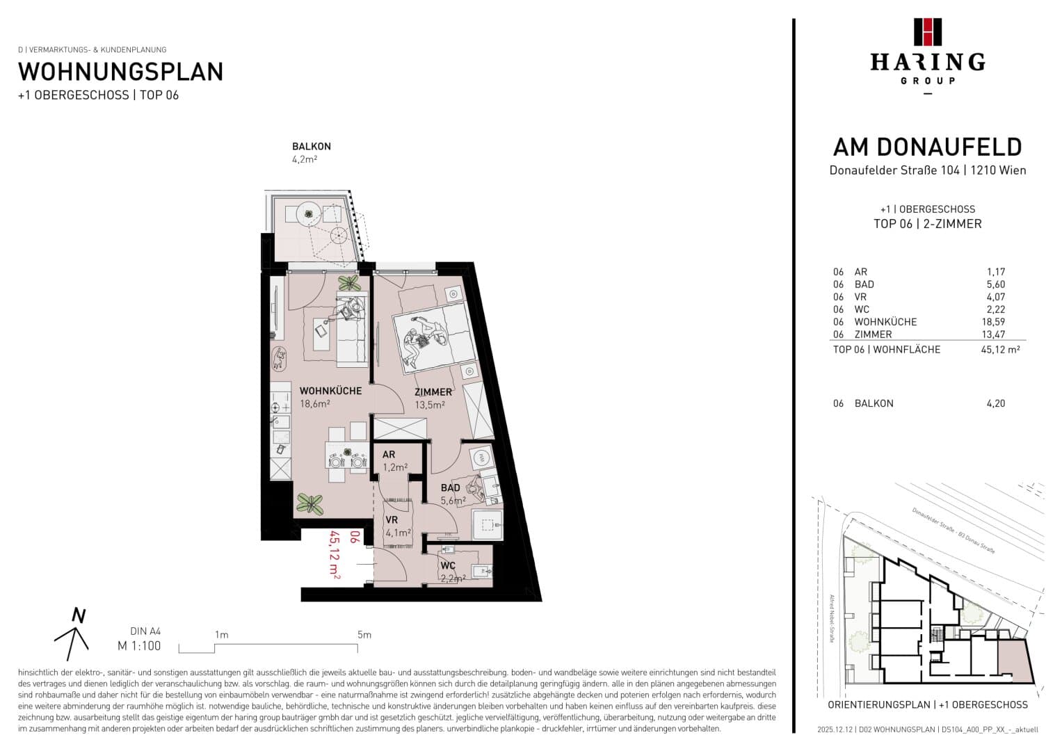 Grundriss Top 06 — Am Donaufeld — 2 Zimmer — 45,1 m² — 1st floor