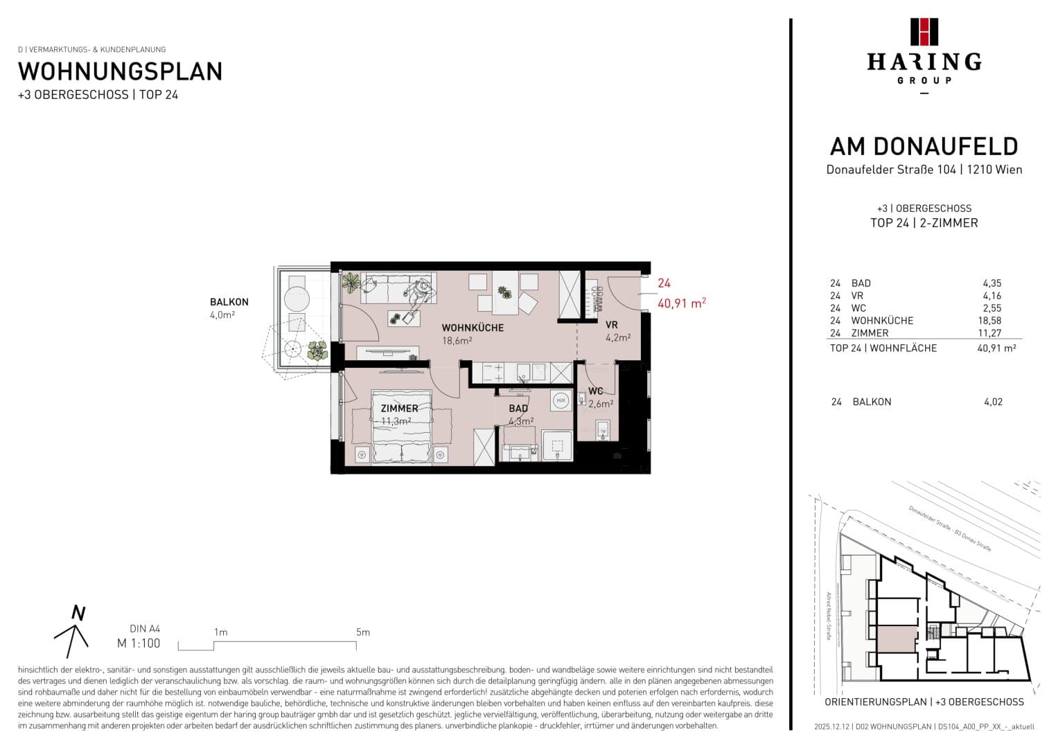 Grundriss Top 24 — Am Donaufeld — 2 Zimmer — 40,9 m² — 3rd floor