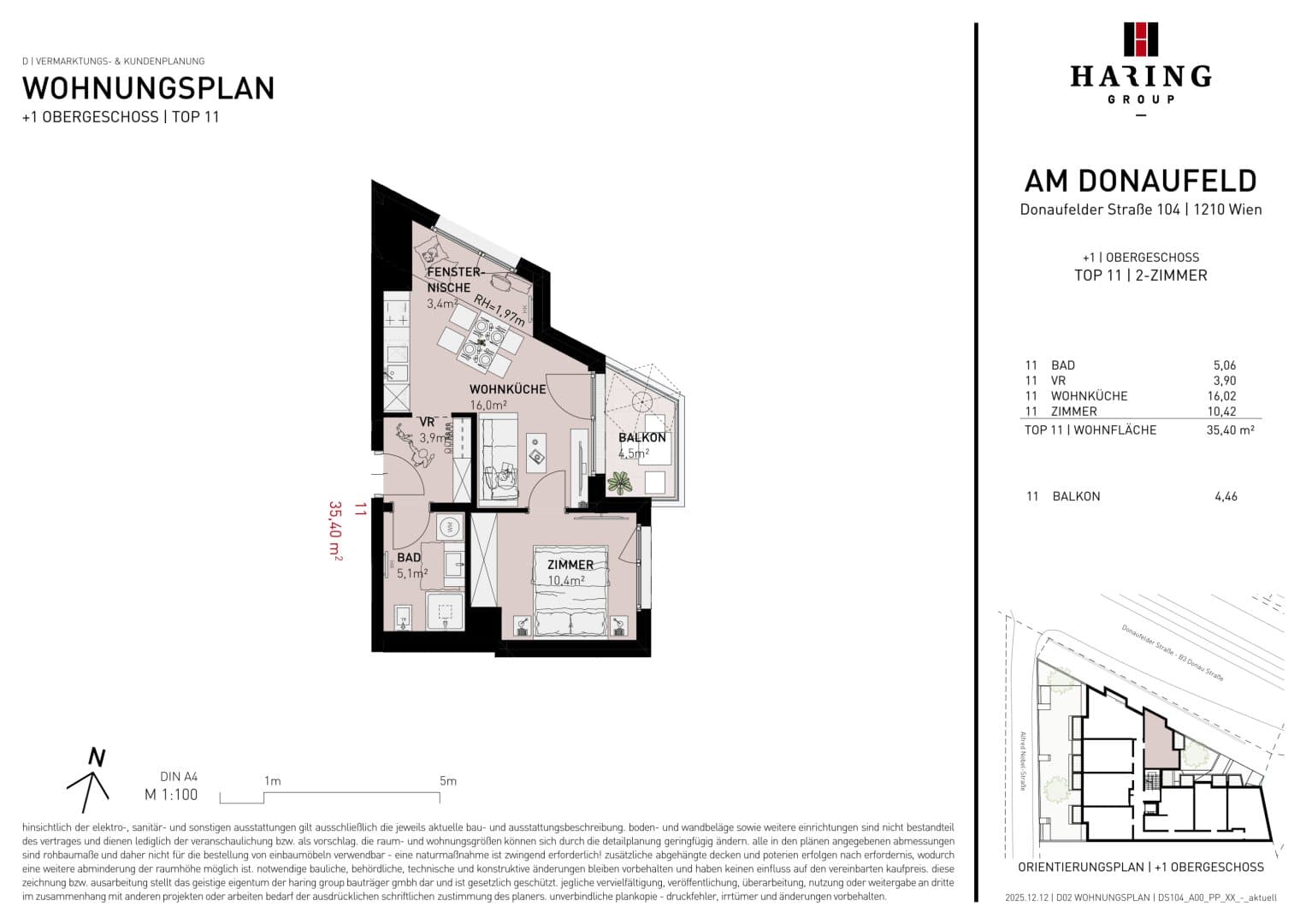 Grundriss Top 11 — Am Donaufeld — 2 Zimmer — 35,4 m² — 1st floor