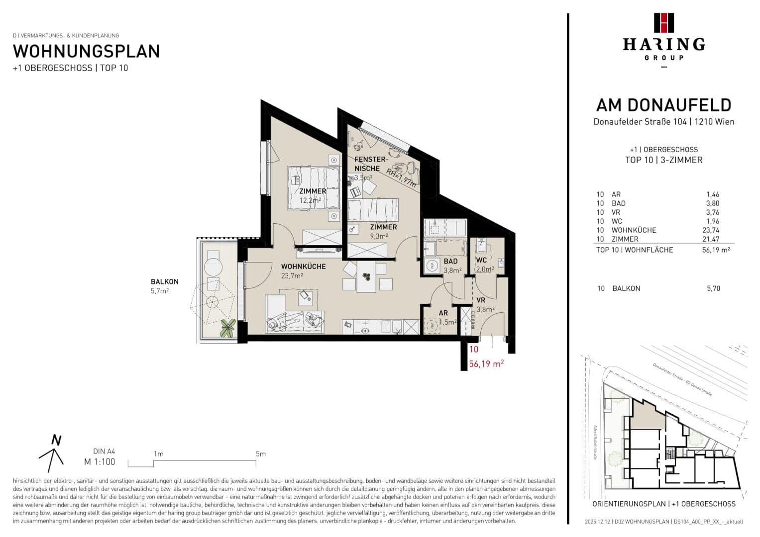 Grundriss Top 10 — Am Donaufeld — 3 Zimmer — 56,2 m² — 1st floor