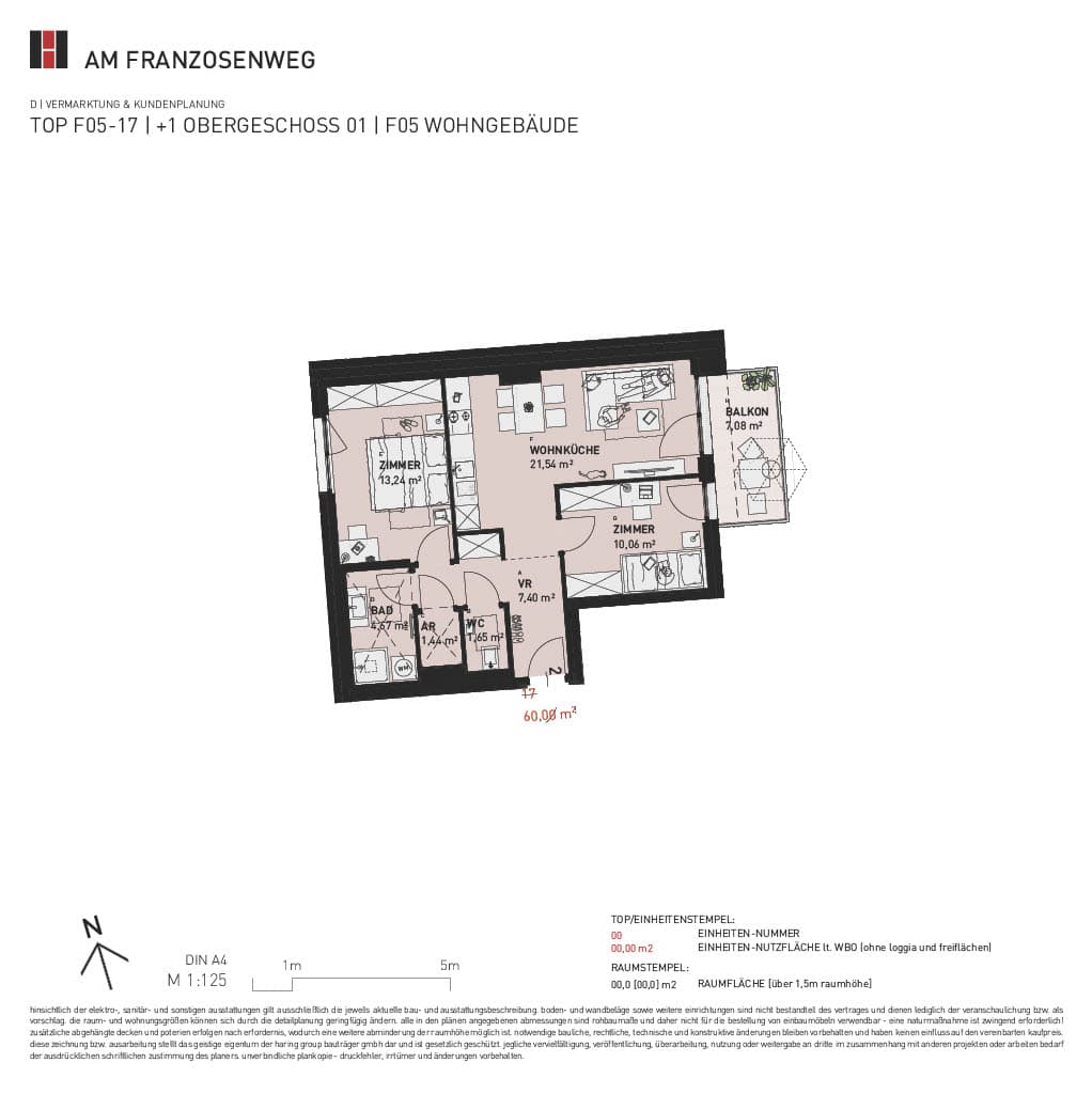 Grundriss Top F05/17 — Am Franzosenweg — 3 Zimmer — 60 m² — 1st floor