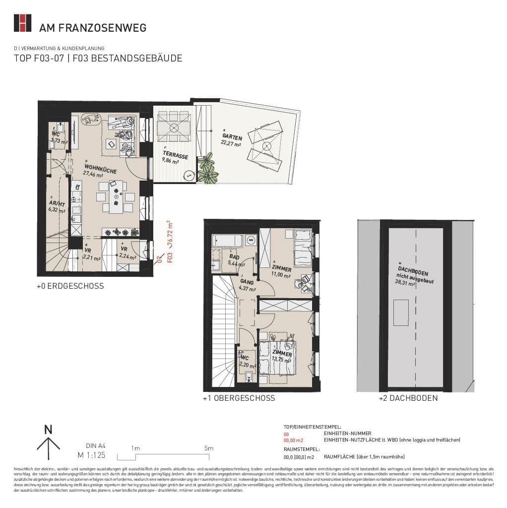 Grundriss Top F03/07 — Am Franzosenweg — 3 Zimmer — 76,7 m² — Ground floor / 1st floor