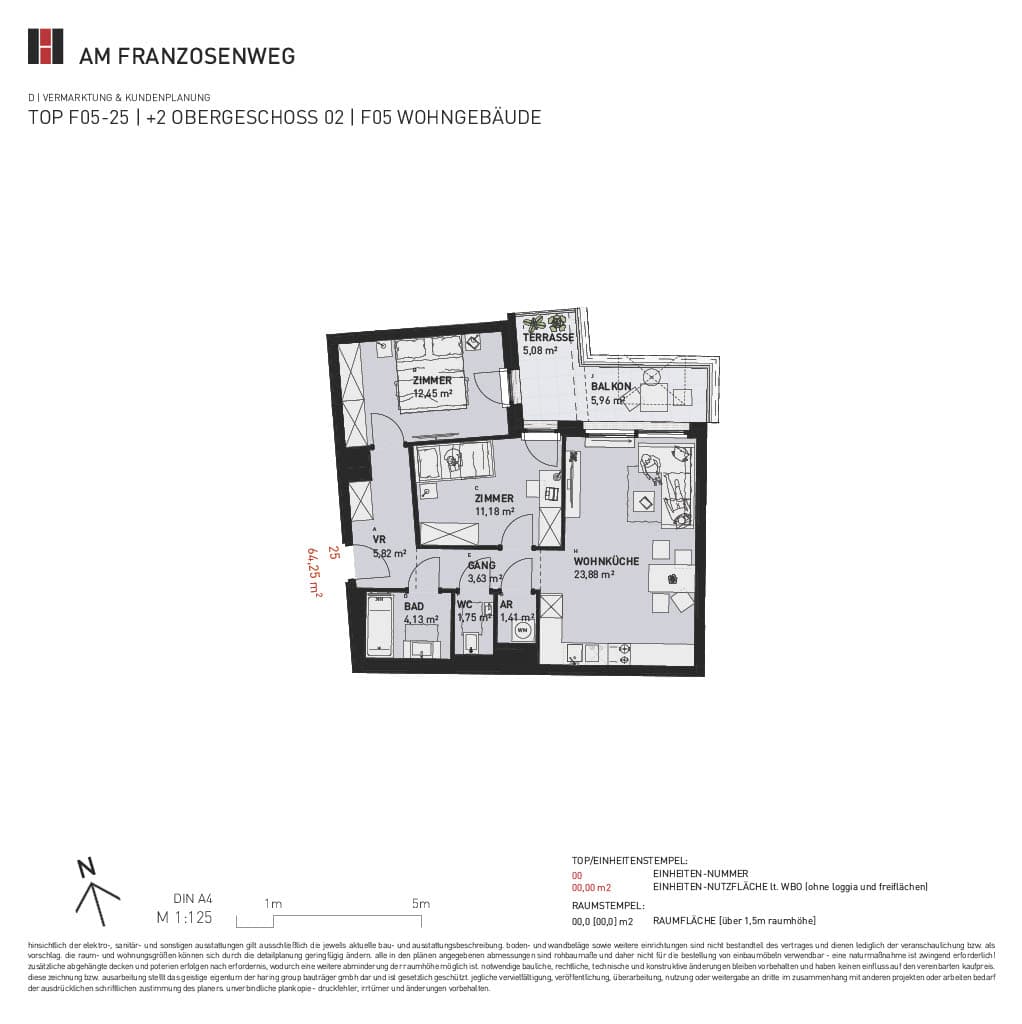 Grundriss Top F05/25 — Am Franzosenweg — 3 Zimmer — 64,3 m² — 1st attic floor