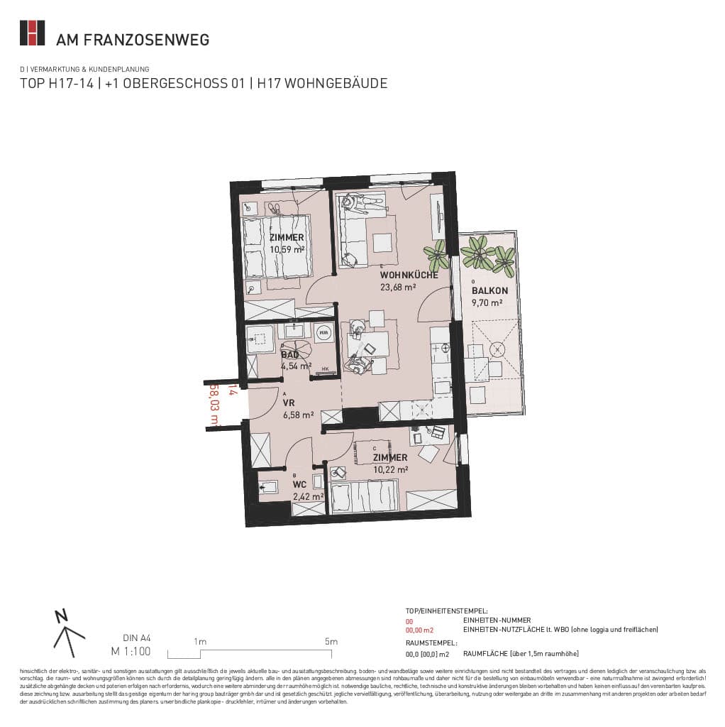 Grundriss Top H17/14 — Am Franzosenweg — 3 Zimmer — 58 m² — 1st floor