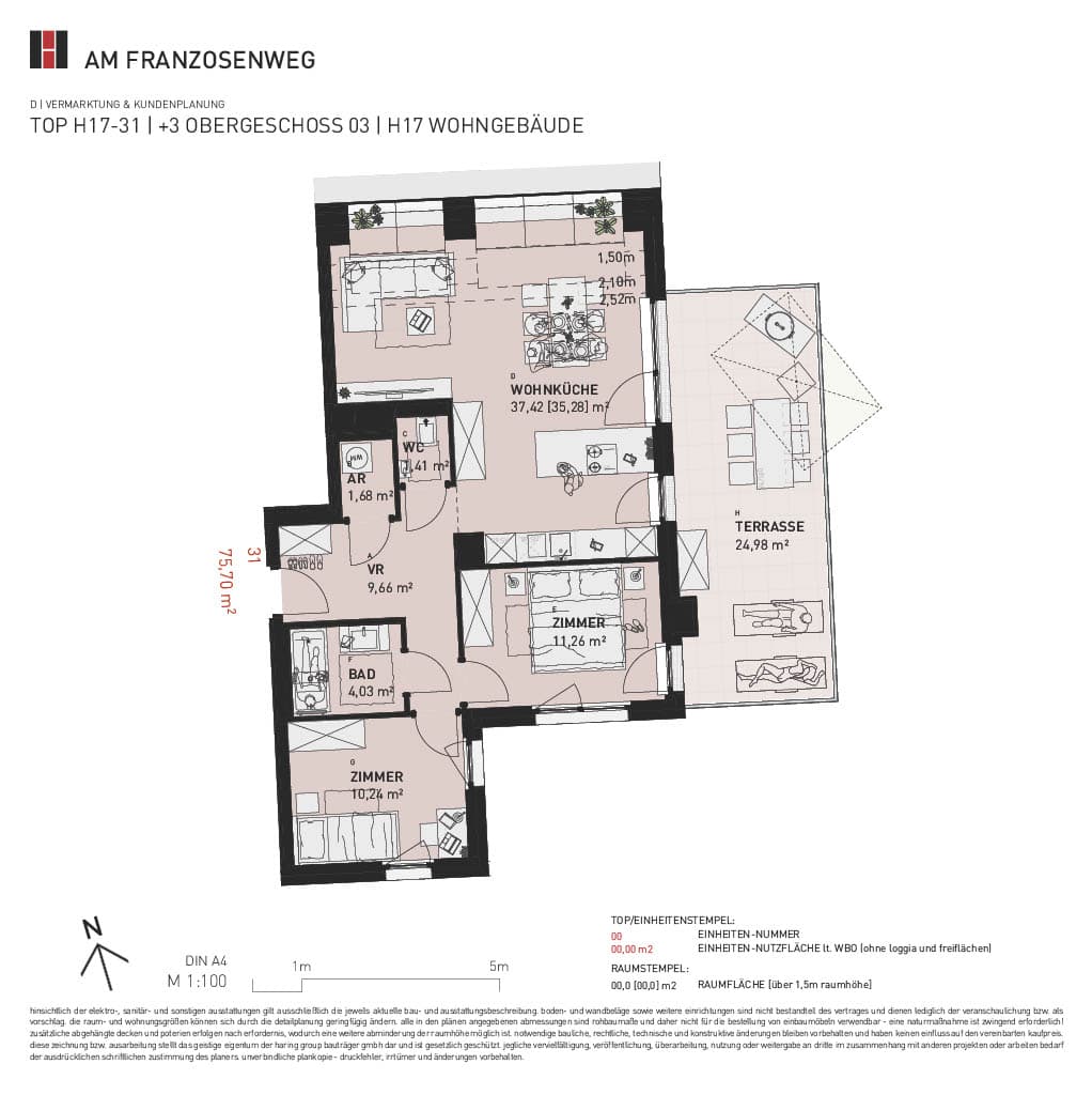 Grundriss Top H17/31 — Am Franzosenweg — 3 Zimmer — 75,7 m² — 2nd attic floor