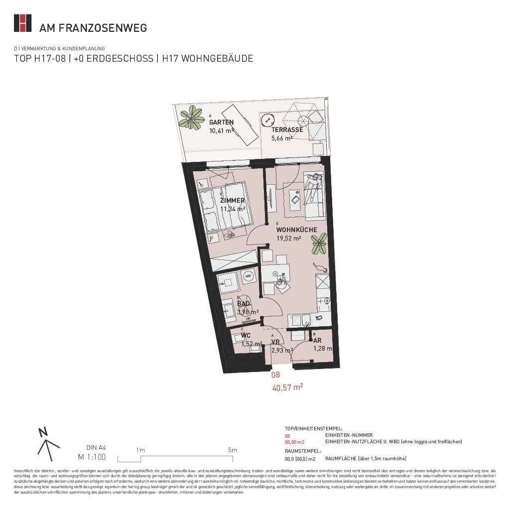 Grundriss Top H17/08 — Am Franzosenweg — 2 Zimmer — 40,6 m² — Ground floor