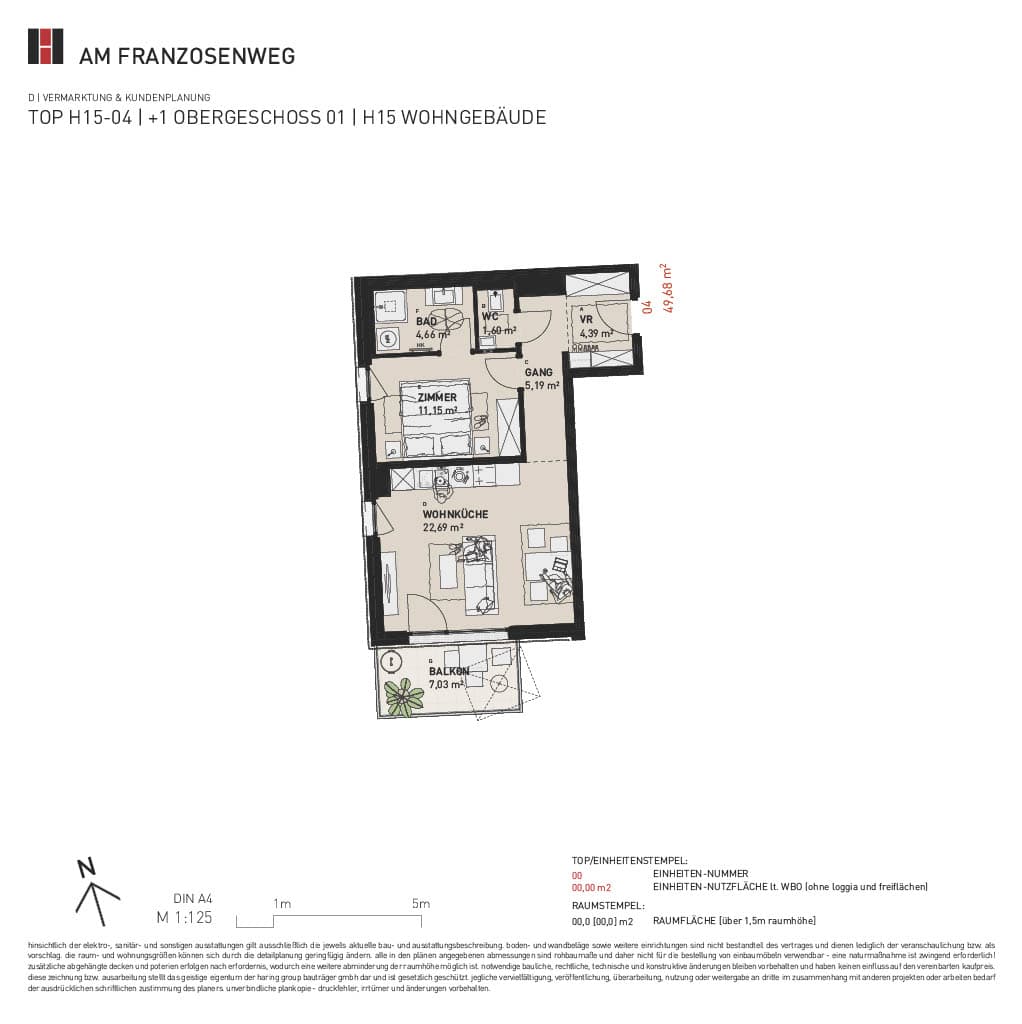 Grundriss Top H15/04 — Am Franzosenweg — 2 Zimmer — 49,7 m² — 1st floor