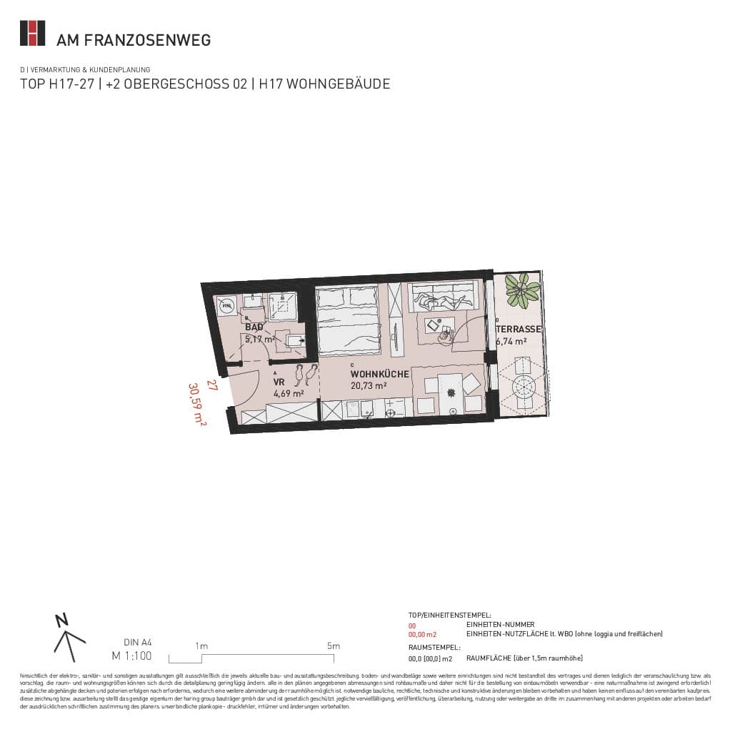 Grundriss Top H17/27 — Am Franzosenweg — 1 Zimmer — 30,6 m² — 1st attic floor