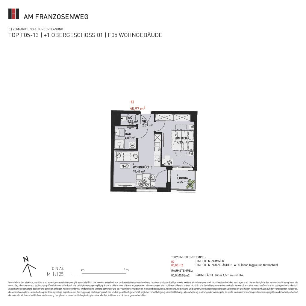 Grundriss Top F05/13 — Am Franzosenweg — 2 Zimmer — 41 m² — 1st floor