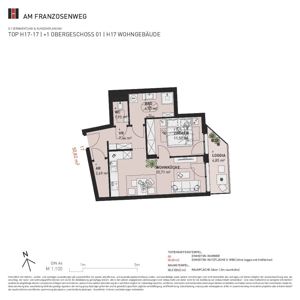 Grundriss Top H17/17 — Am Franzosenweg — 2 Zimmer — 50,8 m² — 1st floor