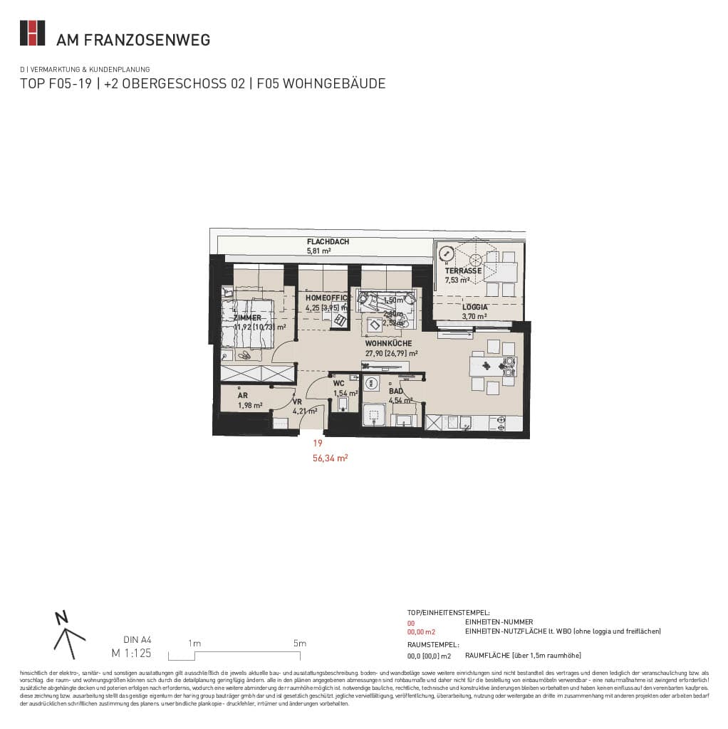 Grundriss Top F05/19 — Am Franzosenweg — 2 Zimmer — 56,3 m² — 1st attic floor