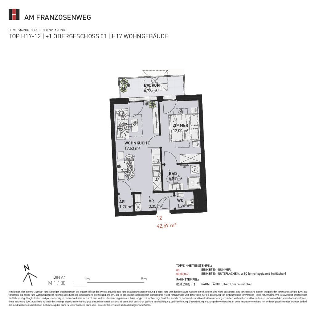 Grundriss Top H17/12 — Am Franzosenweg — 2 Zimmer — 42,6 m² — 1st floor