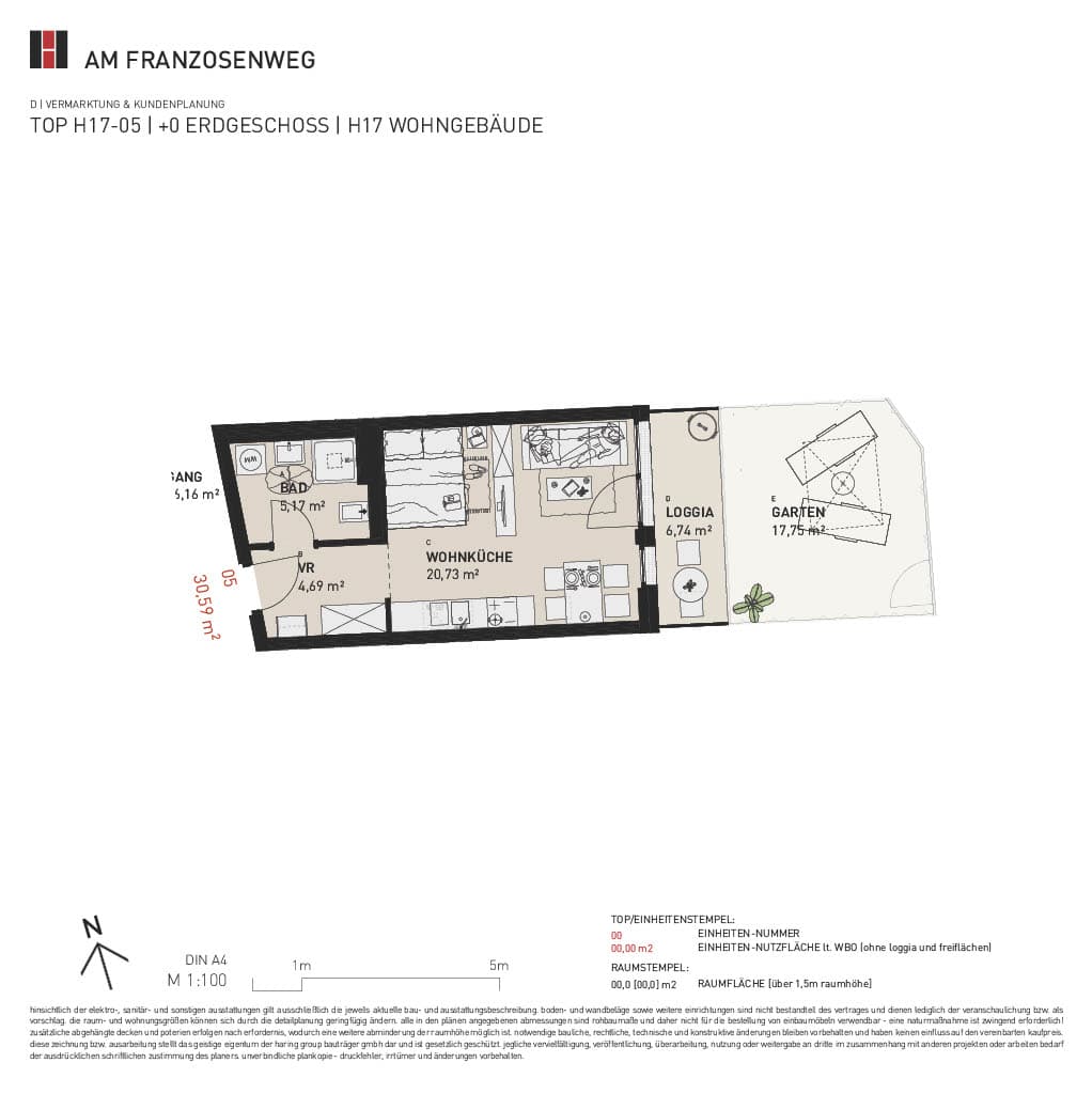 Grundriss Top H17/05 — Am Franzosenweg — 1 Zimmer — 30,6 m² — Ground floor