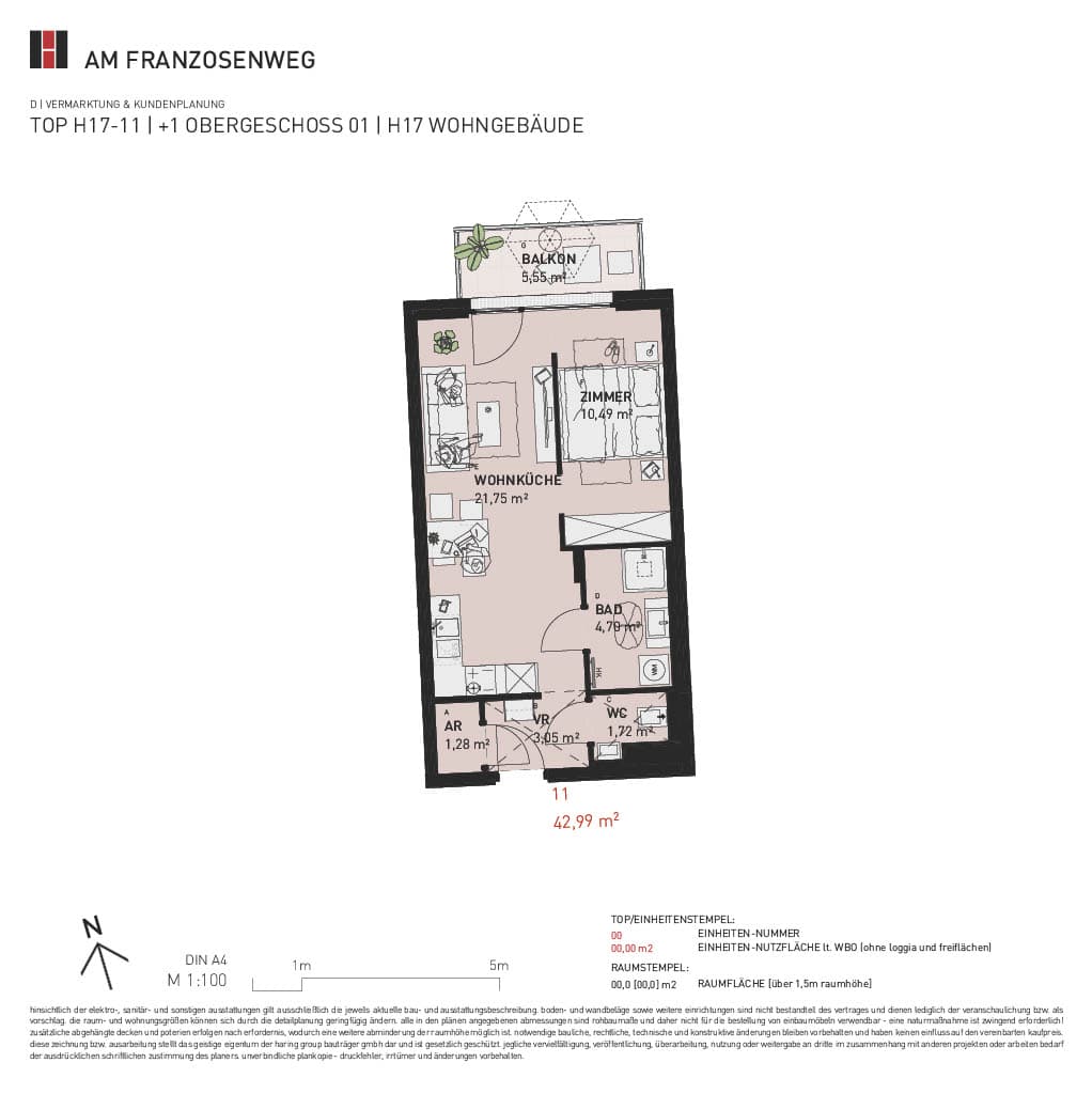 Grundriss Top H17/11 — Am Franzosenweg — 1 Zimmer — 43 m² — 1st floor