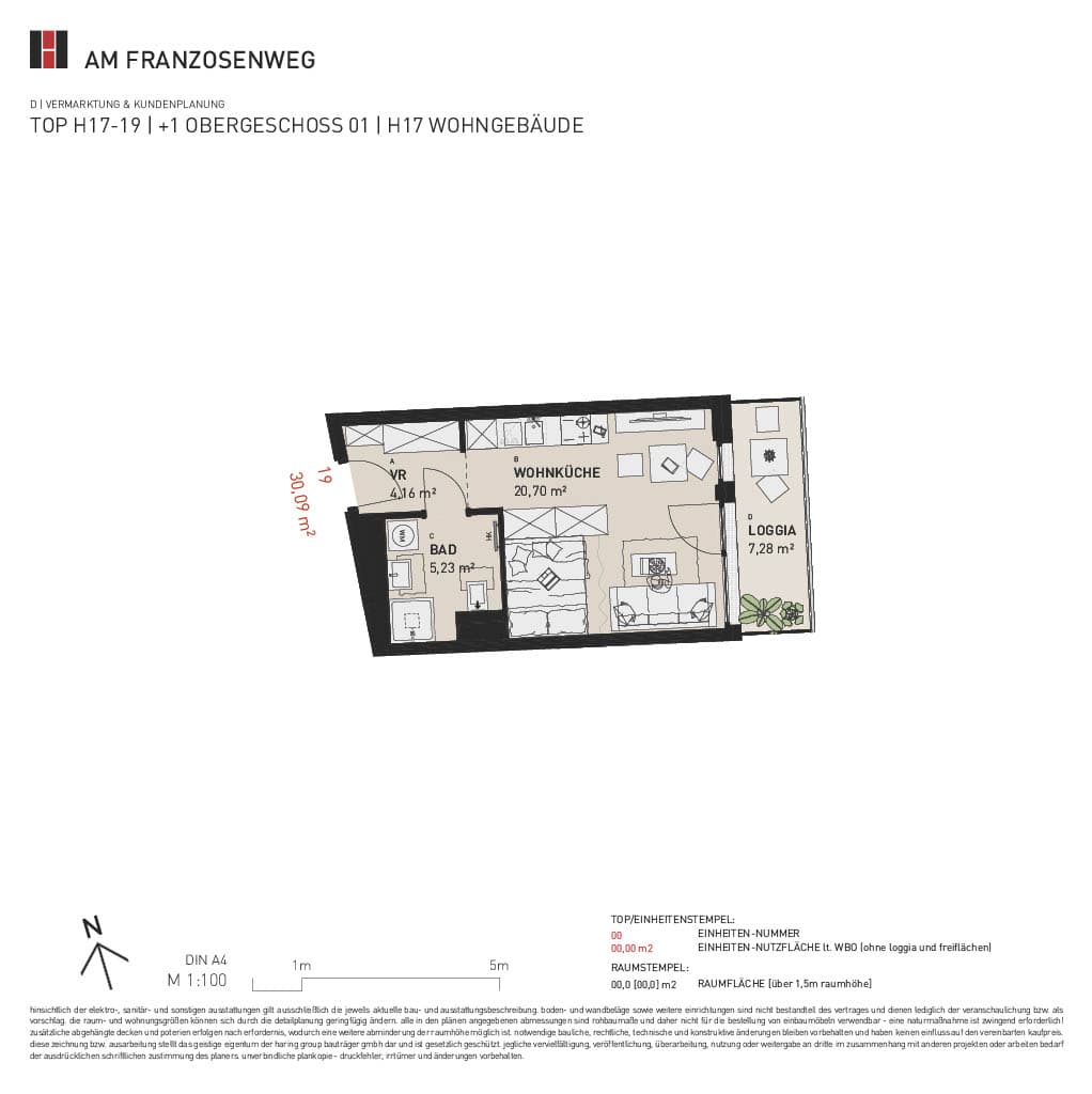 Grundriss Top H17/19 — Am Franzosenweg — 1 Zimmer — 30,1 m² — 1st floor