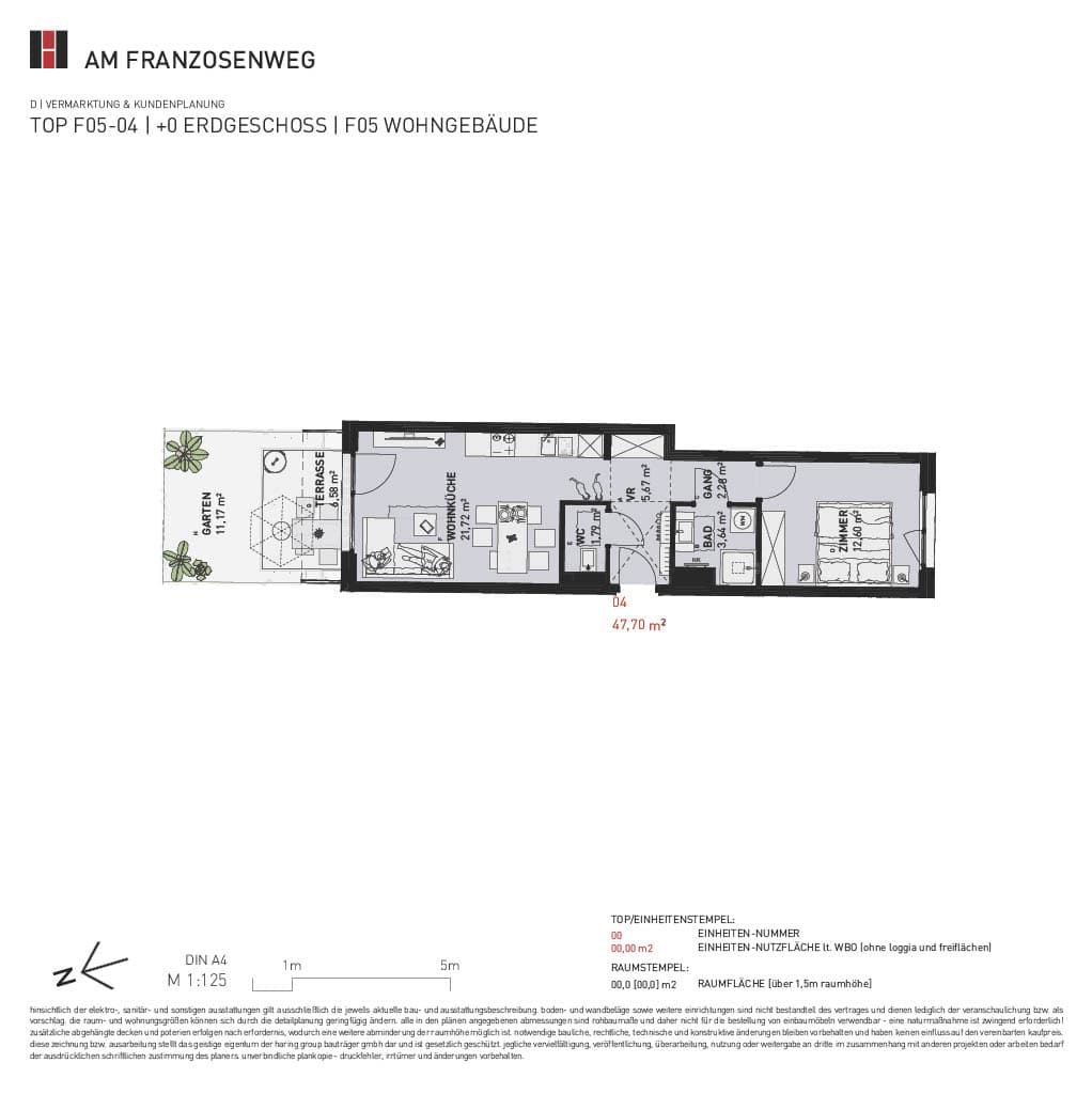 Grundriss Top F05/04 — Am Franzosenweg — 2 Zimmer — 47,7 m² — Ground floor