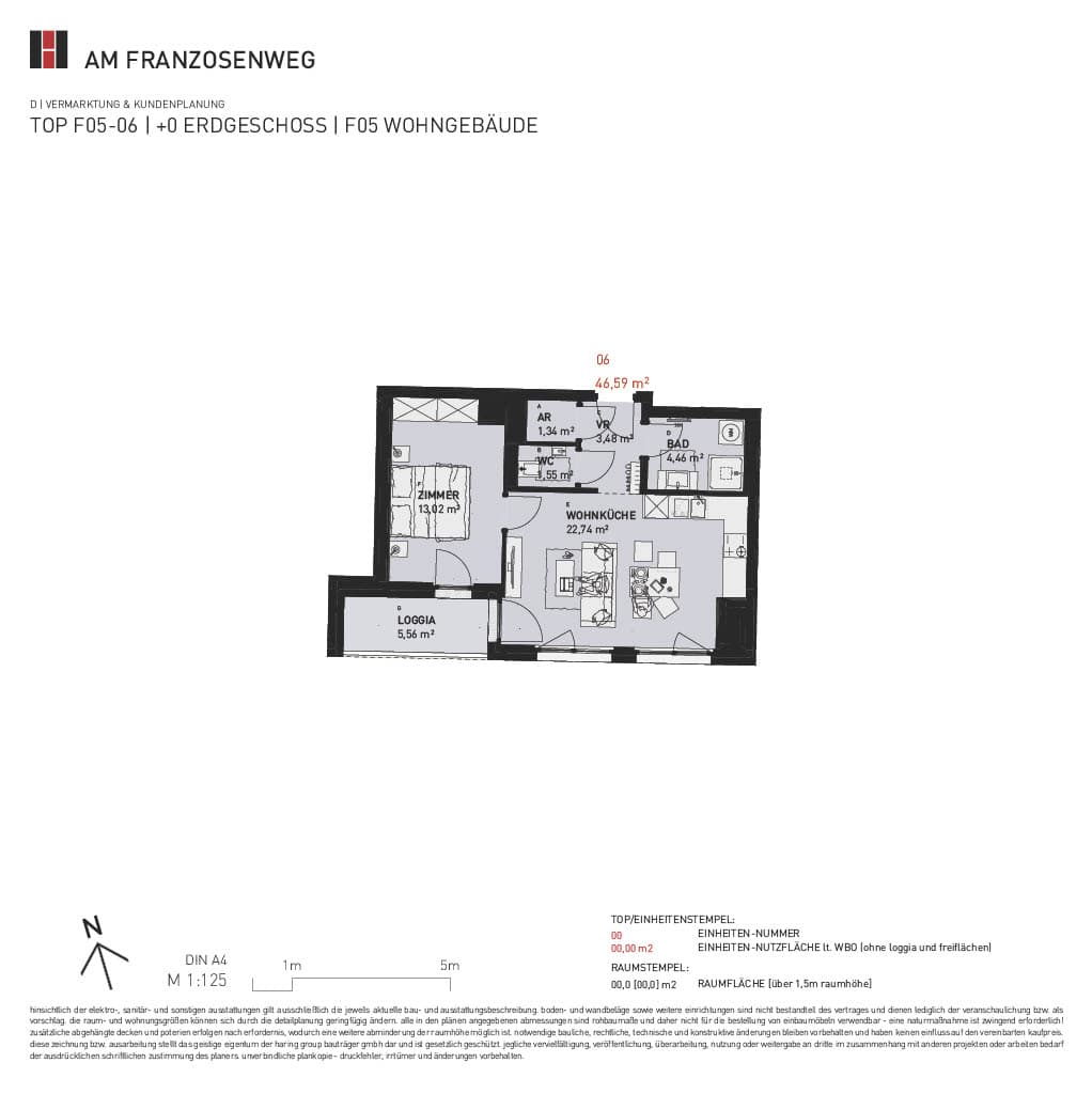 Grundriss Top F05/06 — Am Franzosenweg — 2 Zimmer — 46,6 m² — Ground floor