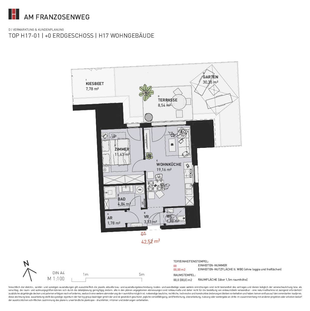 Grundriss Top H17/01 — Am Franzosenweg — 2 Zimmer — 42,5 m² — Ground floor