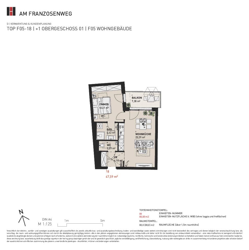 Grundriss Top F05/18 — Am Franzosenweg — 2 Zimmer — 47,6 m² — 1st floor
