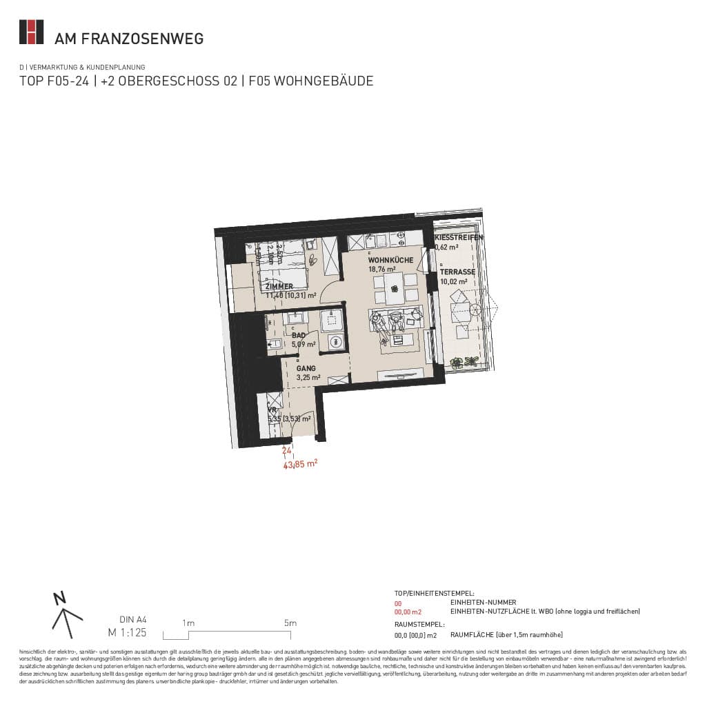 Grundriss Top F05/24 — Am Franzosenweg — 2 Zimmer — 43,9 m² — 1st attic floor