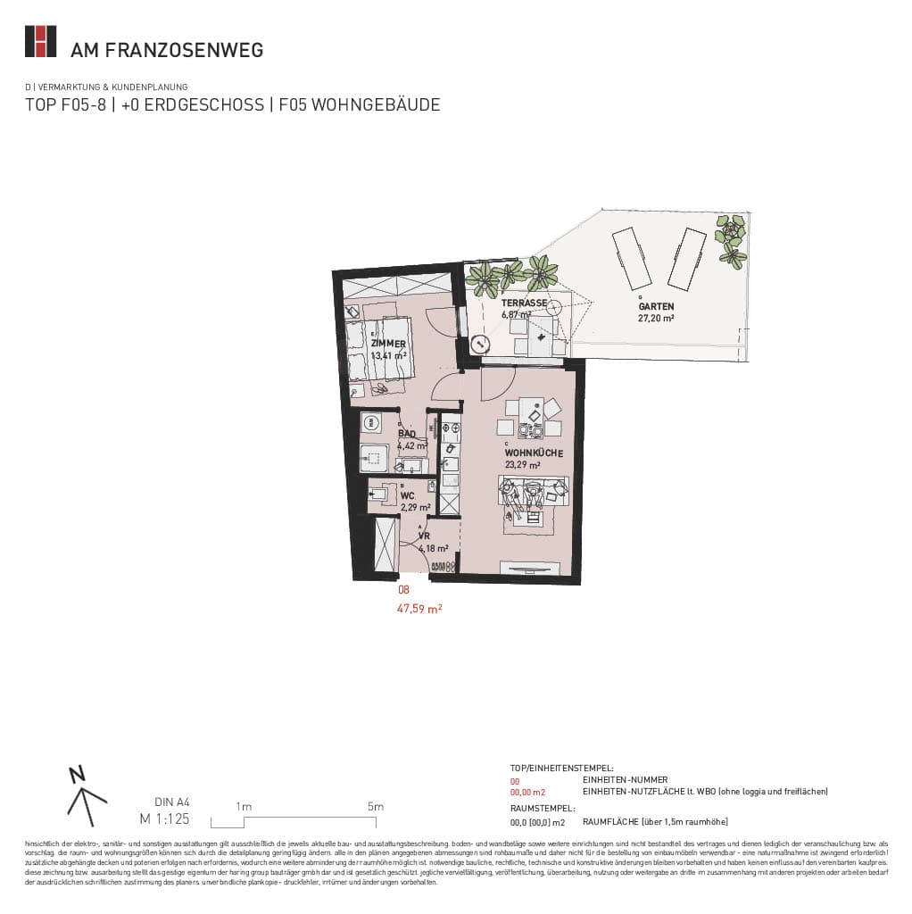 Grundriss Top F05/08 — Am Franzosenweg — 2 Zimmer — 47,6 m² — Ground floor