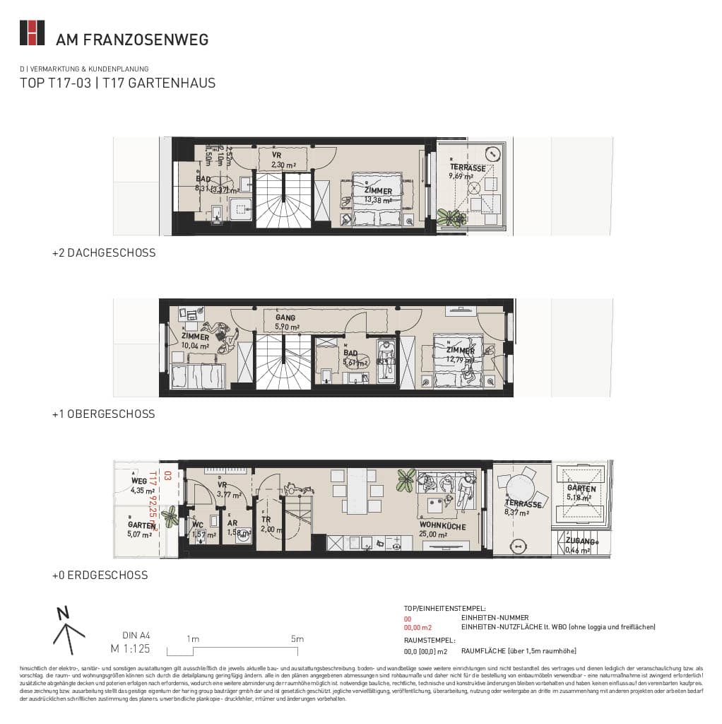 Grundriss Top T17/03 — Am Franzosenweg — 4 Zimmer — 92,3 m² — Ground floor / 1st floor / 1st attic floor
