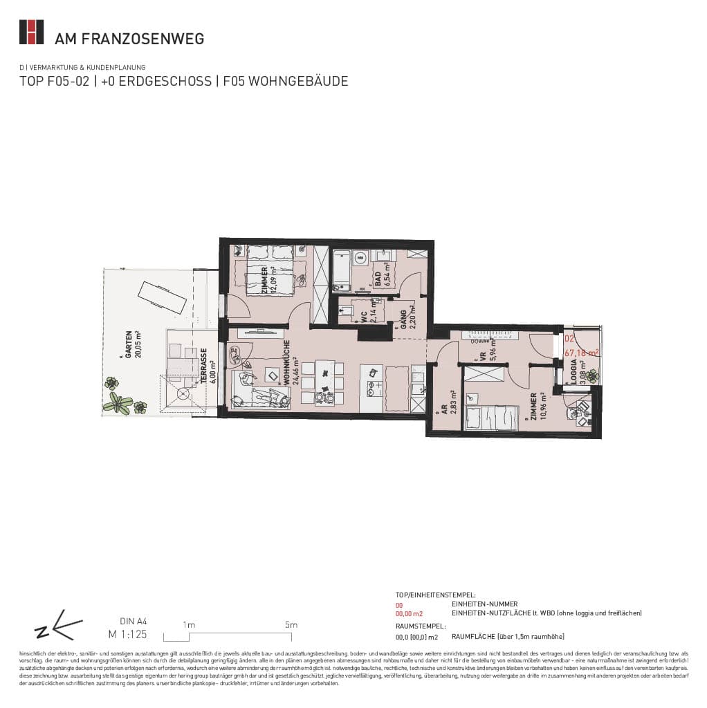 Grundriss Top F05/02 — Am Franzosenweg — 3 Zimmer — 67,2 m² — Ground floor