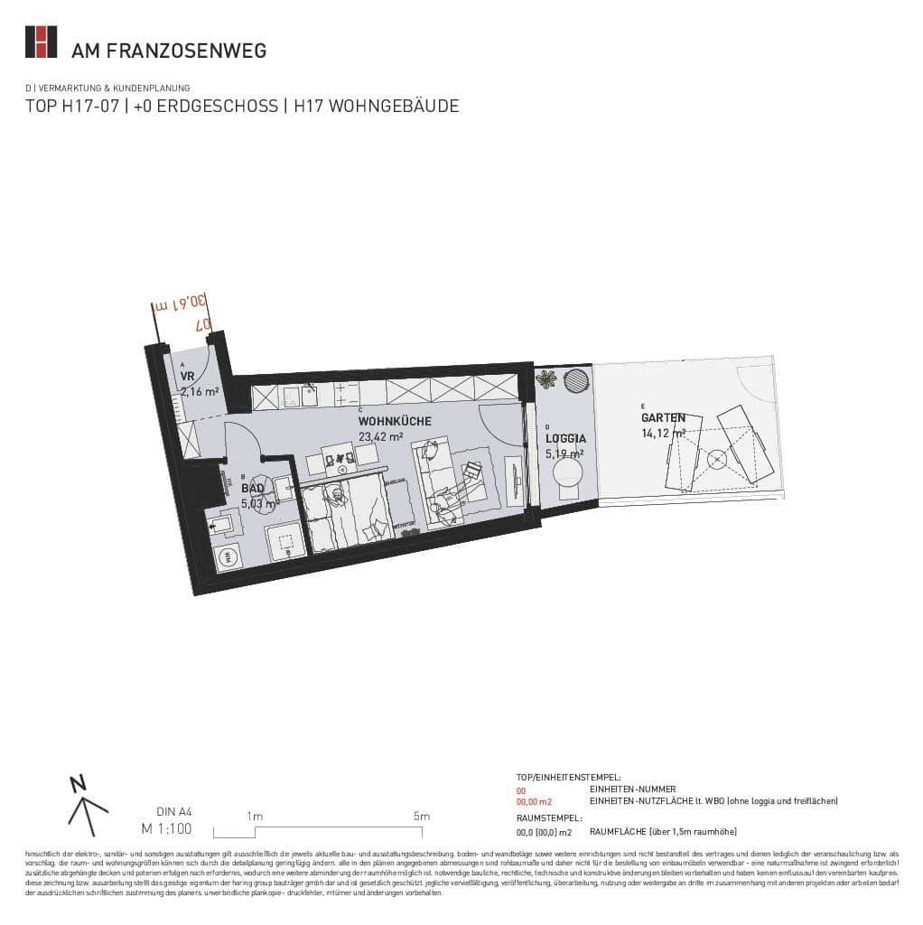Grundriss Top H17/07 — Am Franzosenweg — 1 Zimmer — 30,6 m² — Ground floor