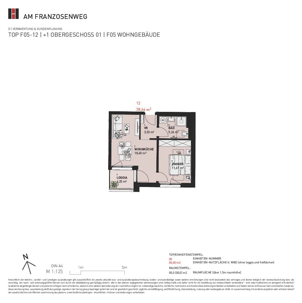 Grundriss Top F05/12 — Am Franzosenweg — 2 Zimmer — 38,7 m² — 1st floor